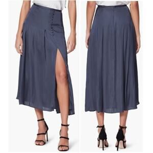 NWT Paige Aerynne Front Slit Midi Skirt In Periscope Satin Buttons Size Small